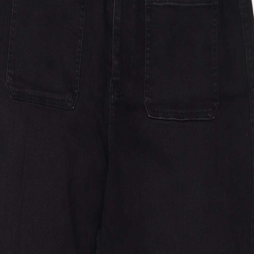 Per Una Womens Black Cotton Wide-Leg Jeans Size 20 L28 in Regular Zip