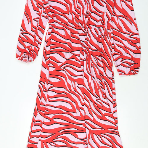 Marks and Spencer Womens Pink Animal Print Polyester Maxi Size 8 V-Neck Tie