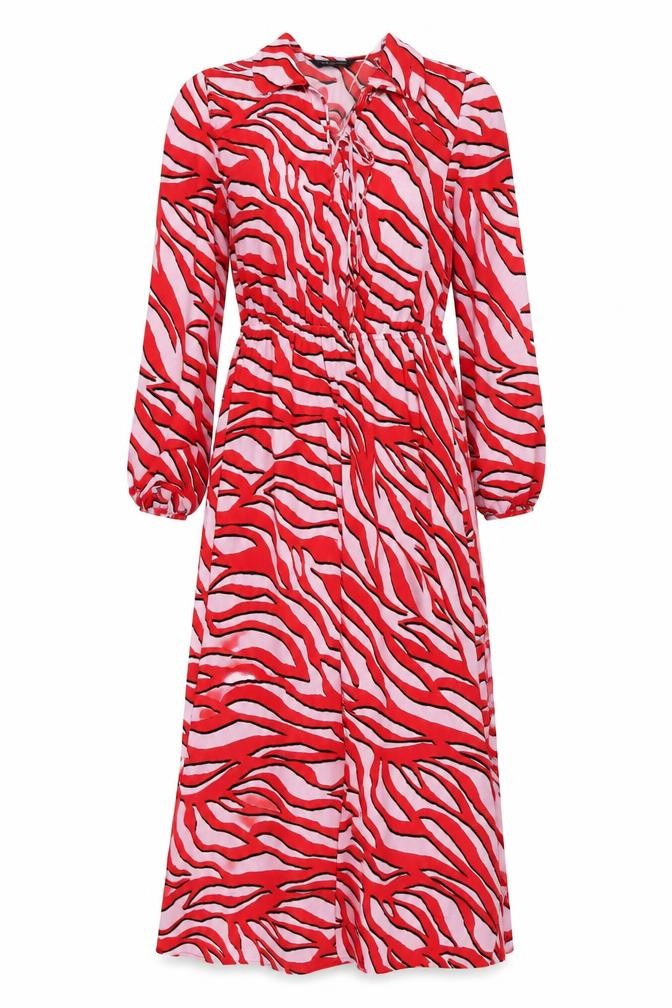 Marks and Spencer Womens Pink Animal Print Polyester Maxi Size 8 V-Neck Tie