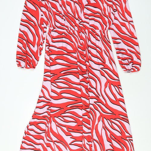 Marks and Spencer Womens Pink Animal Print Polyester Maxi Size 8 V-Neck Tie