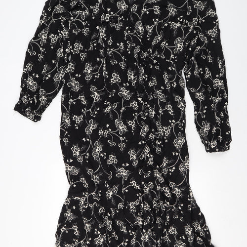 Per Una Womens Black Geometric Viscose Maxi Size 18 V-Neck Zip