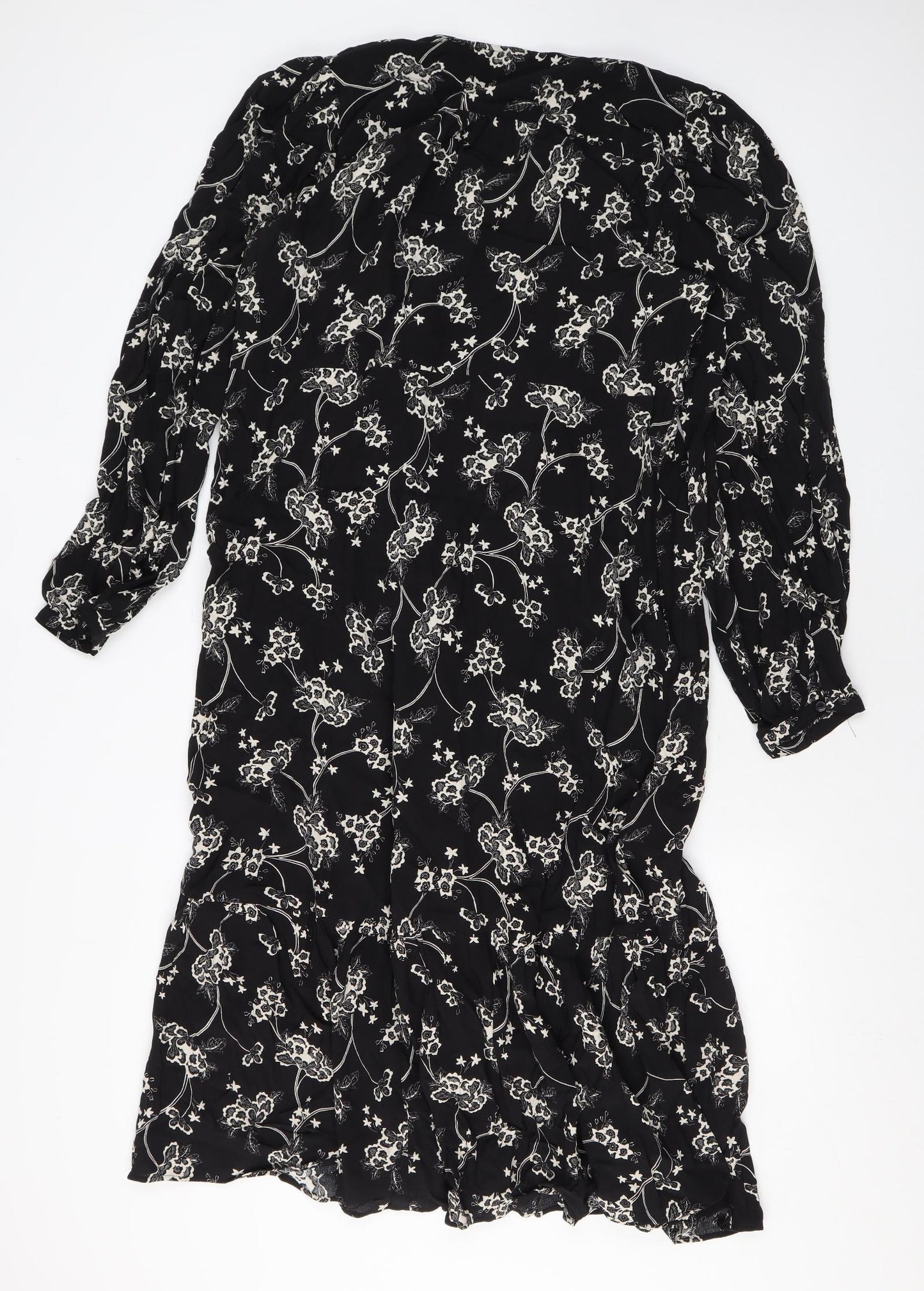 Per Una Womens Black Geometric Viscose Maxi Size 18 V-Neck Zip