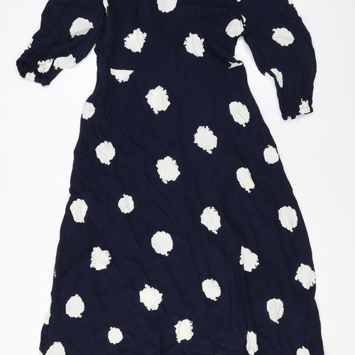 Marks and Spencer Womens Blue Polka Dot Viscose Maxi Size 12 Round Neck Zip