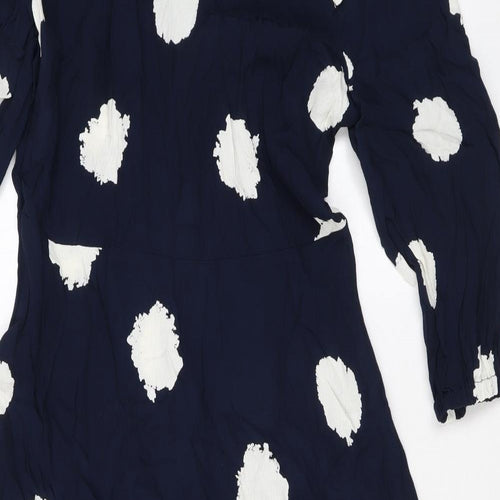 Marks and Spencer Womens Blue Polka Dot Viscose Maxi Size 12 Round Neck Zip