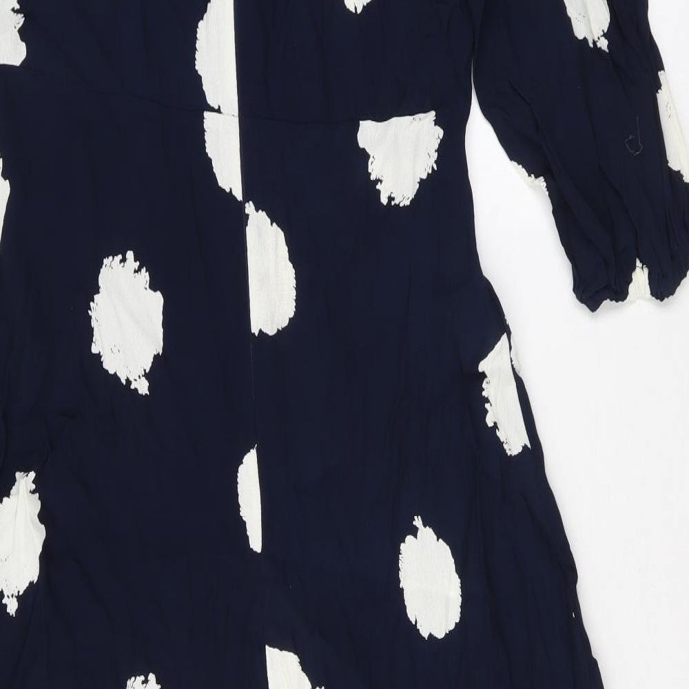 Marks and Spencer Womens Blue Polka Dot Viscose Maxi Size 12 Round Neck Zip
