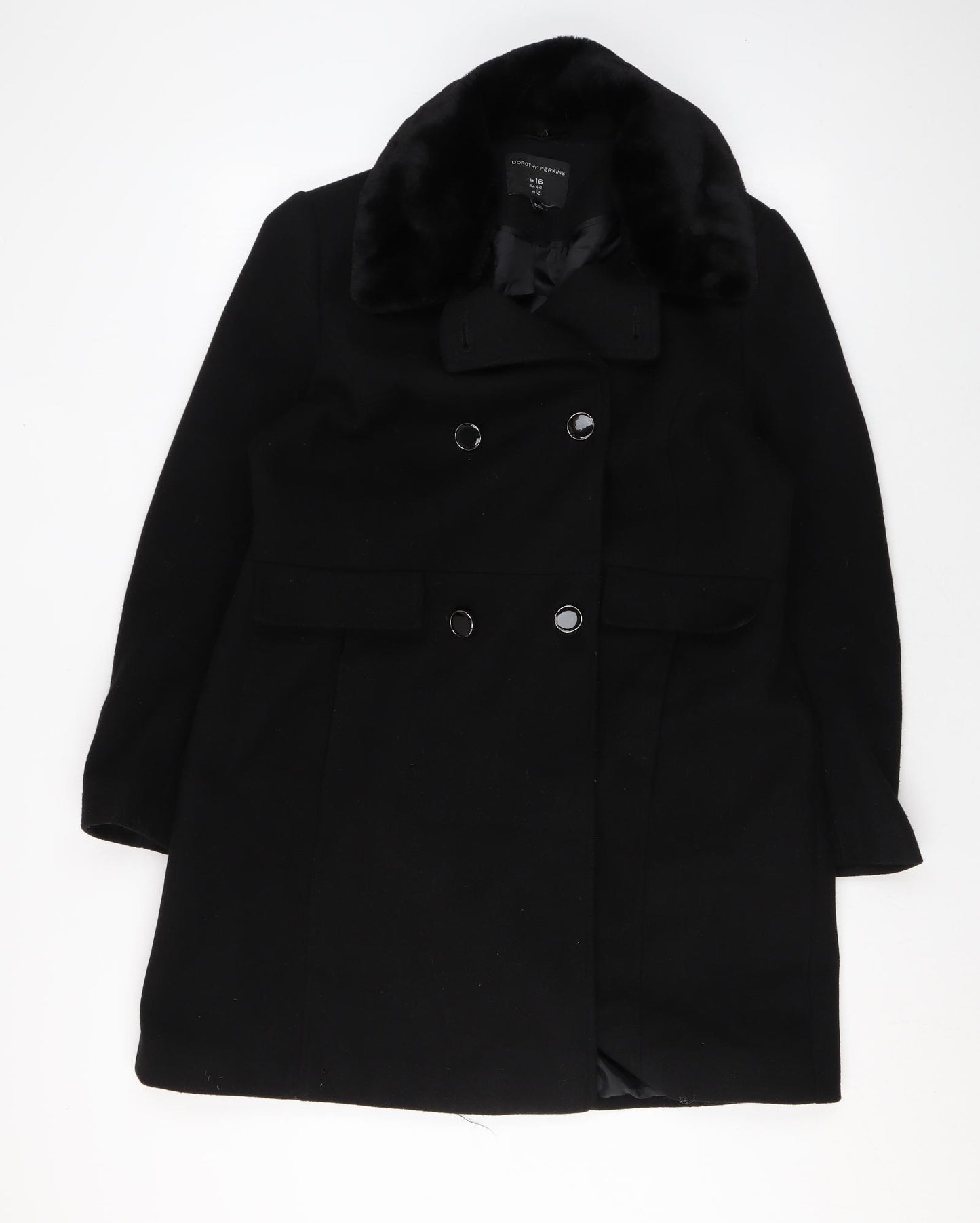 Dorothy Perkins Womens Black Overcoat Coat Size 16 Button