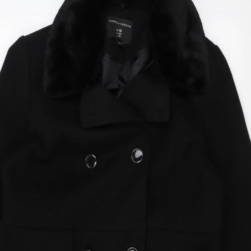 Dorothy Perkins Womens Black Overcoat Coat Size 16 Button