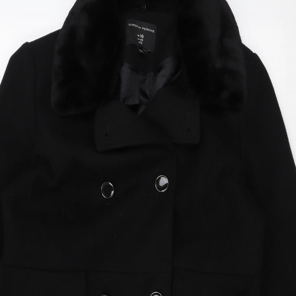Dorothy Perkins Womens Black Overcoat Coat Size 16 Button