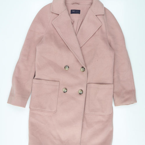 Marks and Spencer Womens Pink Overcoat Coat Size 8 Button