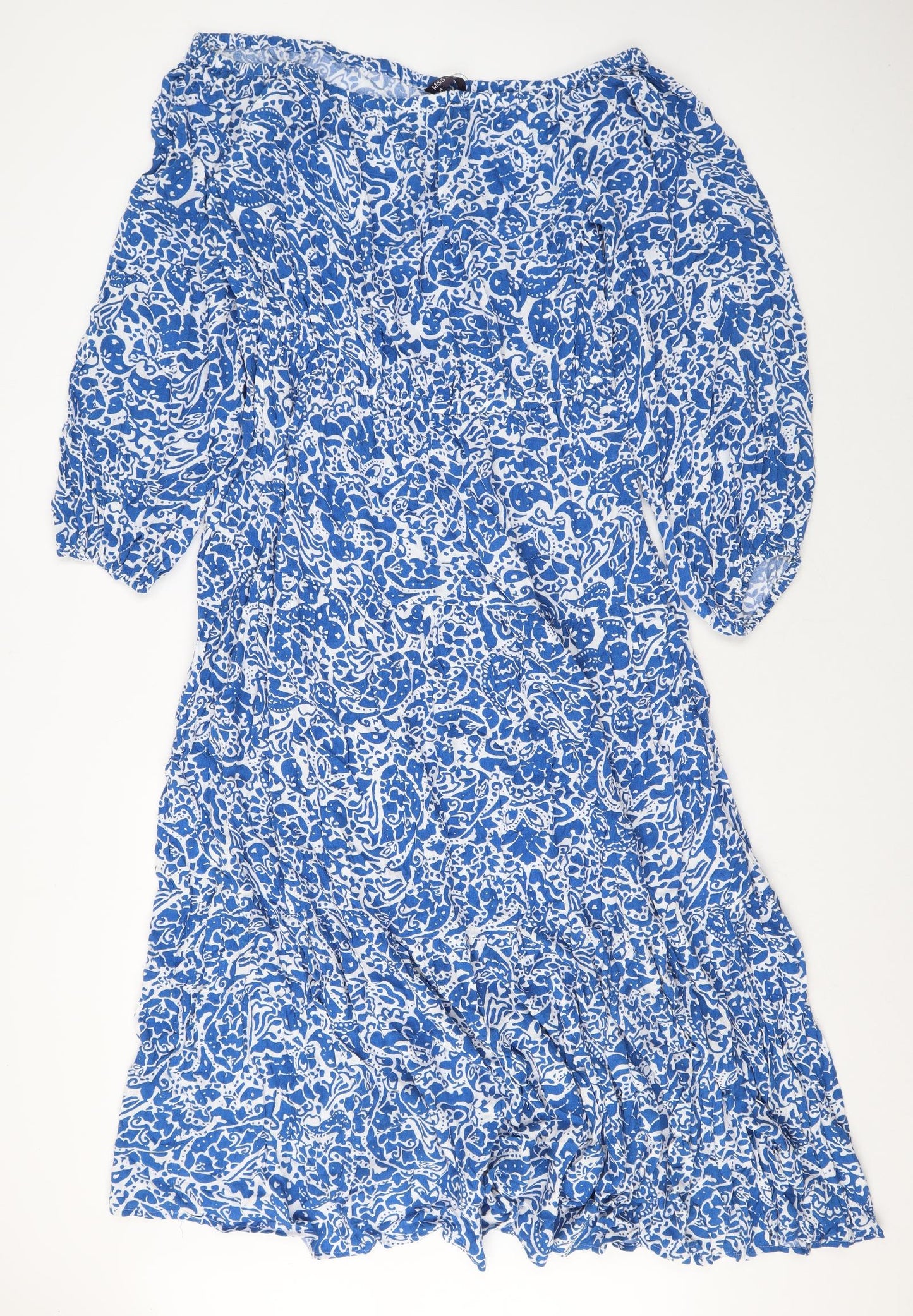 Marks and Spencer Womens Blue Geometric Viscose Maxi Size 16 Off the Shoulder Pullover