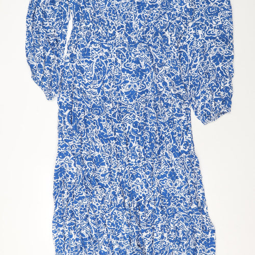 Marks and Spencer Womens Blue Geometric Viscose Maxi Size 16 Off the Shoulder Pullover