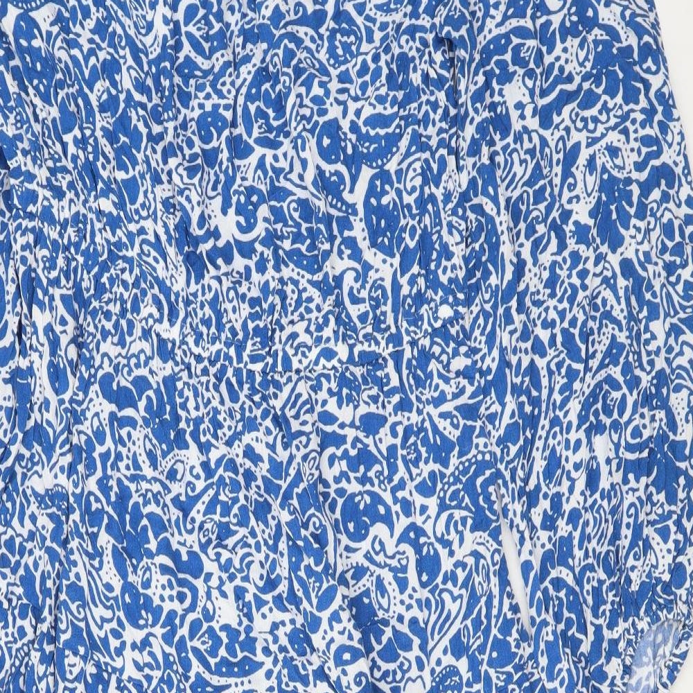 Marks and Spencer Womens Blue Geometric Viscose Maxi Size 16 Off the Shoulder Pullover