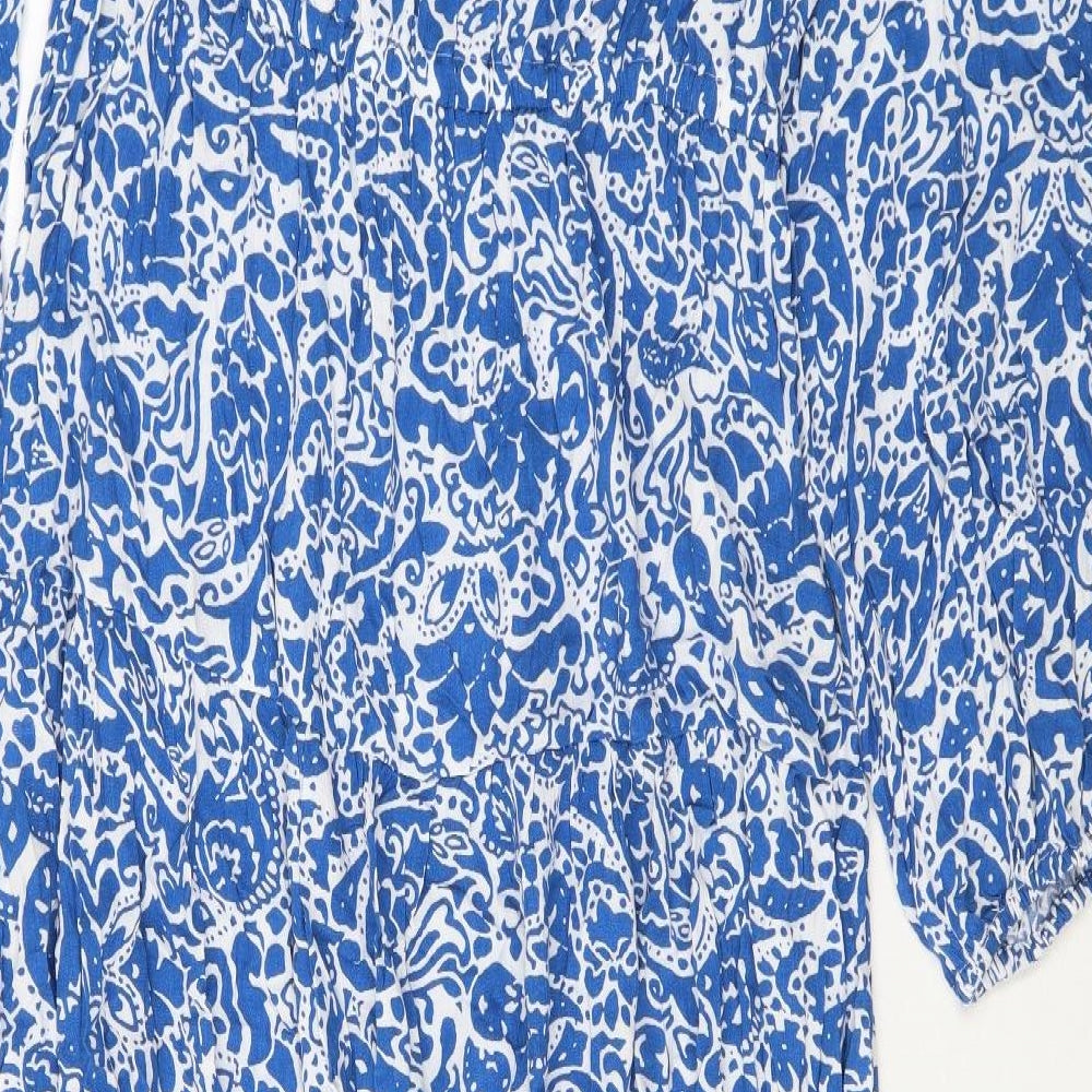 Marks and Spencer Womens Blue Geometric Viscose Maxi Size 16 Off the Shoulder Pullover