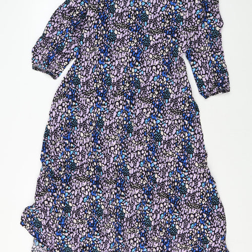Marks and Spencer Womens Purple Geometric Viscose Maxi Size 10 Round Neck Zip