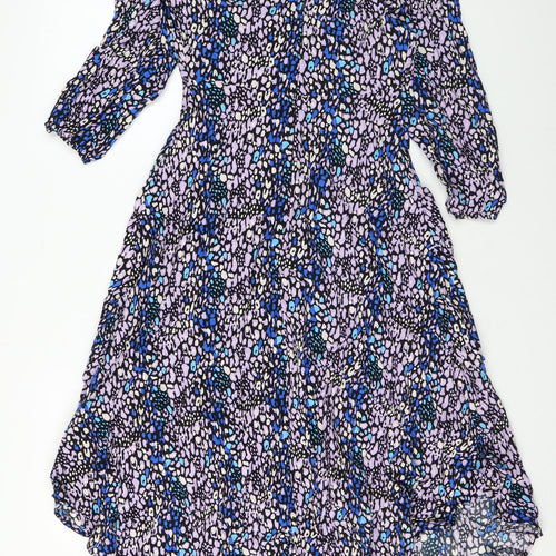 Marks and Spencer Womens Purple Geometric Viscose Maxi Size 10 Round Neck Zip