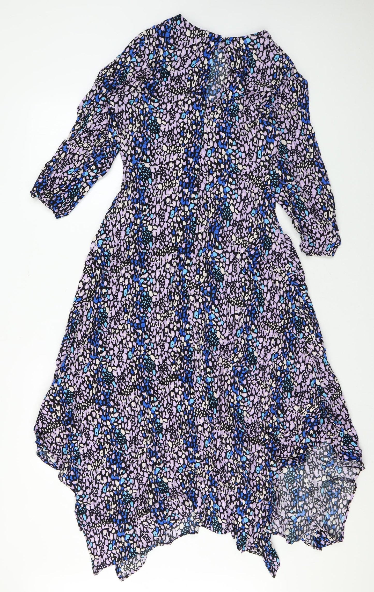 Marks and Spencer Womens Purple Geometric Viscose Maxi Size 10 Round Neck Zip