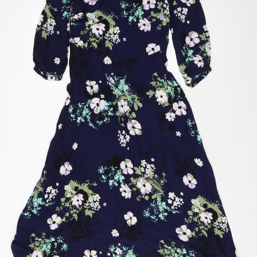 Marks and Spencer Womens Blue Floral Viscose Maxi Size 8 Round Neck Zip