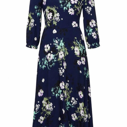 Marks and Spencer Womens Blue Floral Viscose Maxi Size 8 Round Neck Zip