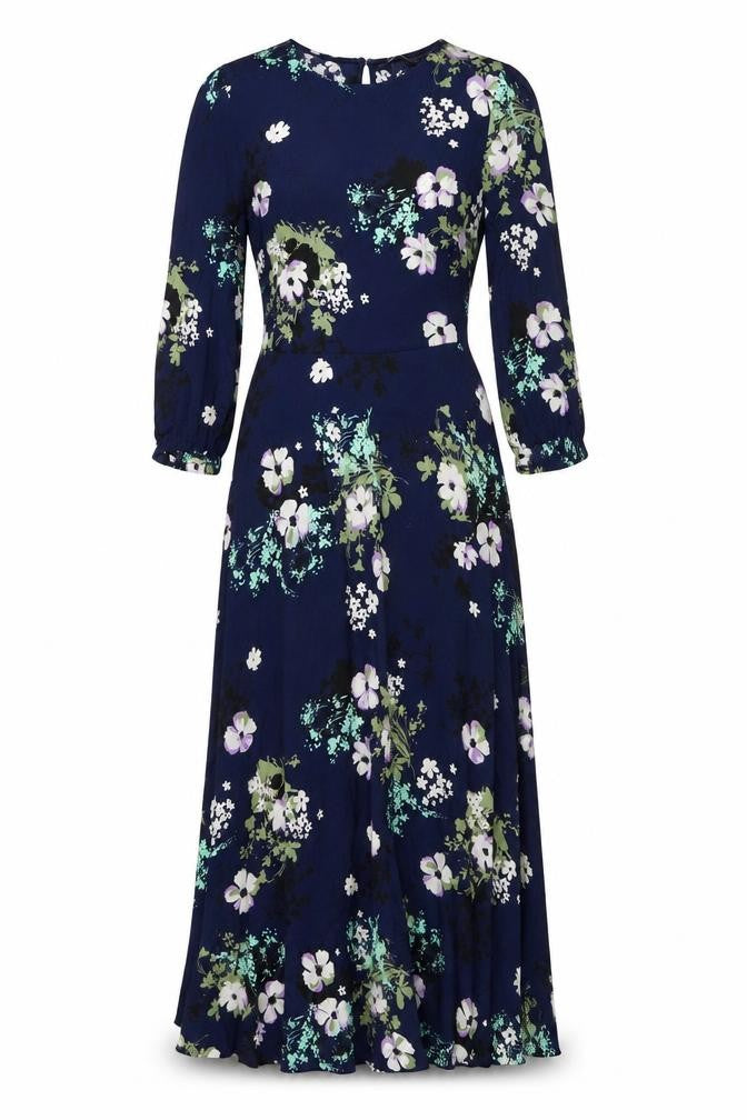 Marks and Spencer Womens Blue Floral Viscose Maxi Size 8 Round Neck Zip
