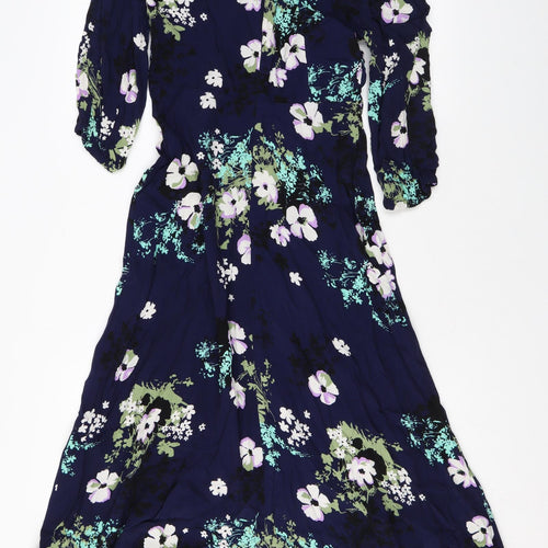 Marks and Spencer Womens Blue Floral Viscose Maxi Size 8 Round Neck Zip