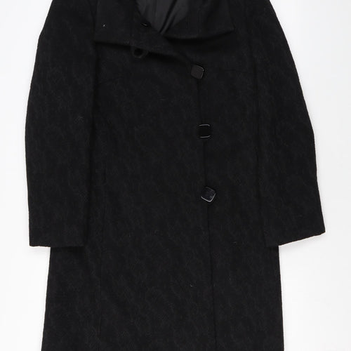 Marks and Spencer Womens Black Geometric Overcoat Coat Size 8 Button