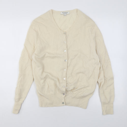 Autograph Womens Beige Round Neck Cashmere Cardigan Jumper Size 16