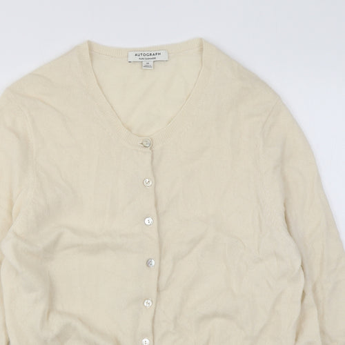Autograph Womens Beige Round Neck Cashmere Cardigan Jumper Size 16