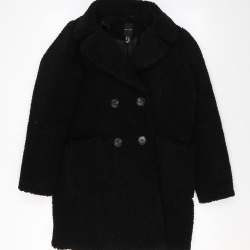 New Look Womens Black Overcoat Coat Size 10 Button