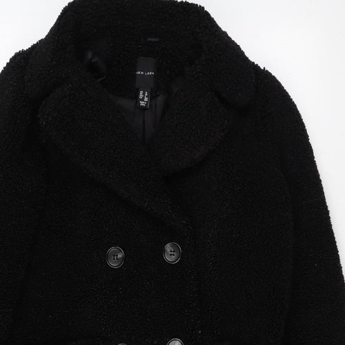 New Look Womens Black Overcoat Coat Size 10 Button