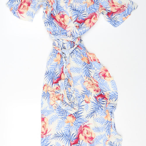 Per Una Womens Blue Geometric Viscose Wrap Dress Size 8 V-Neck Tie