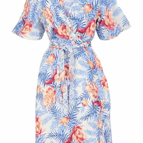 Per Una Womens Blue Geometric Viscose Wrap Dress Size 8 V-Neck Tie