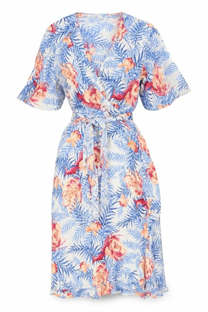 Per Una Womens Blue Geometric Viscose Wrap Dress Size 8 V-Neck Tie