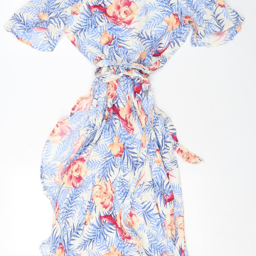 Per Una Womens Blue Geometric Viscose Wrap Dress Size 8 V-Neck Tie