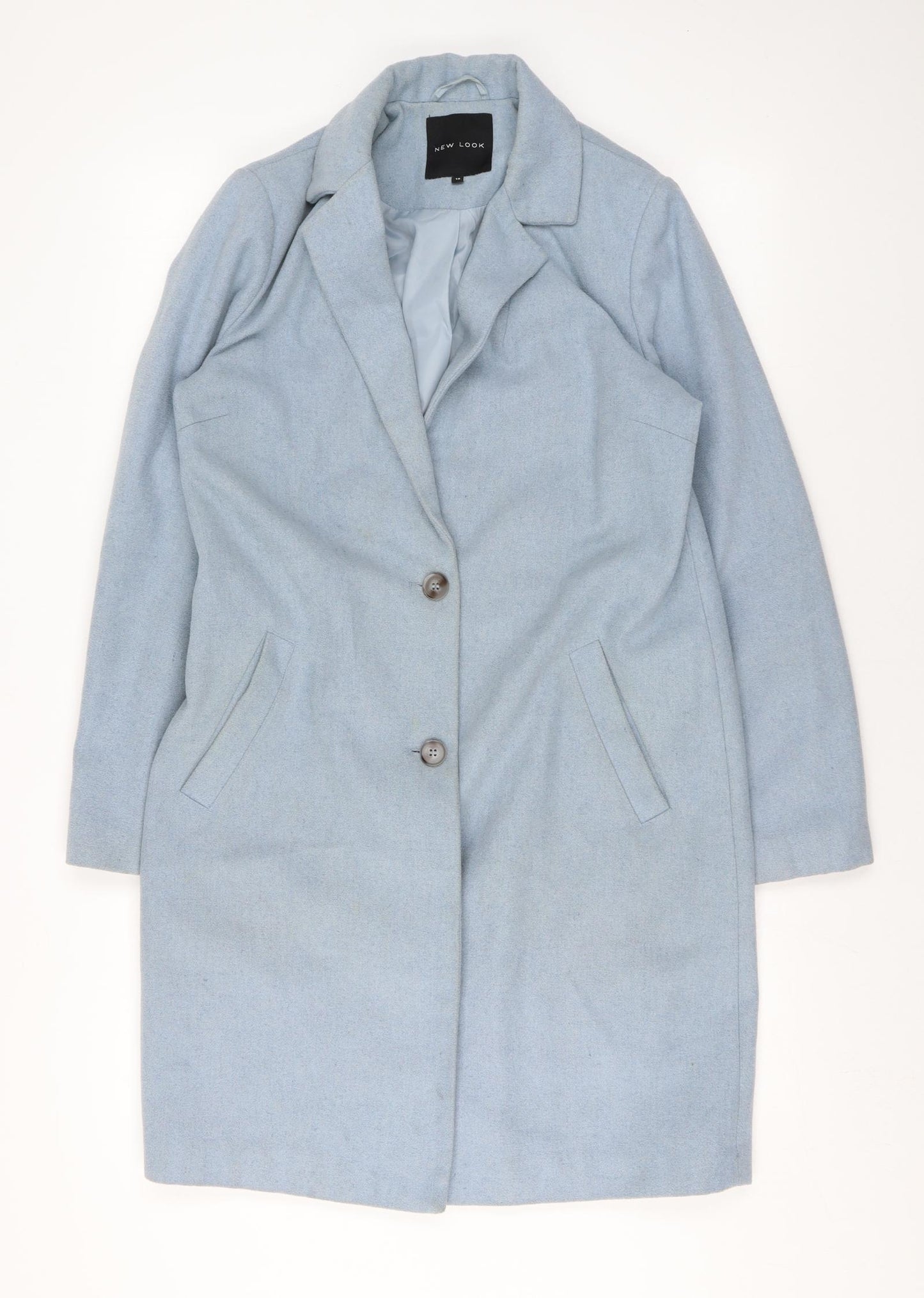 New Look Womens Blue Overcoat Coat Size 10 Button