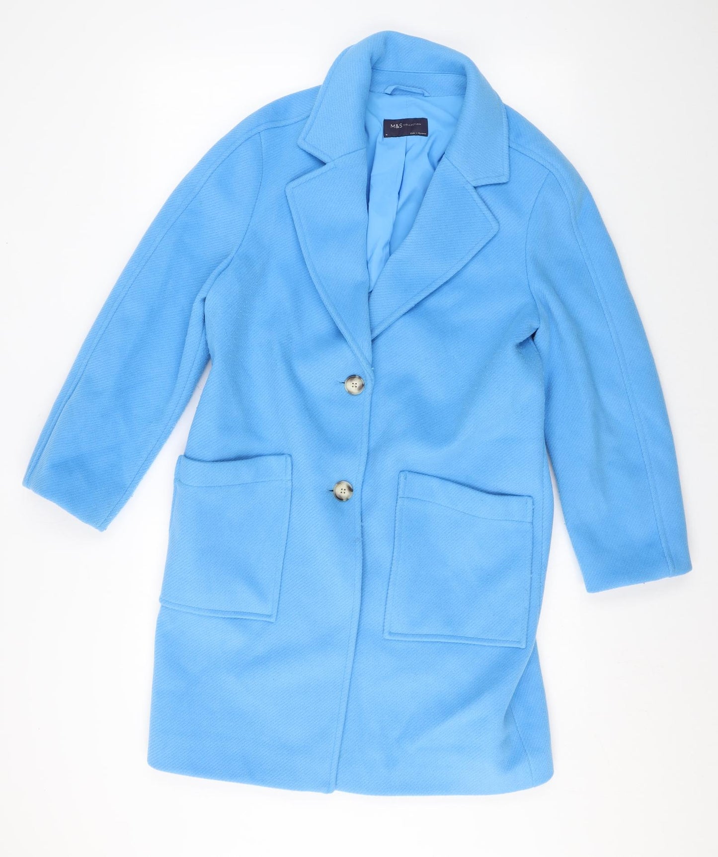 Marks and Spencer Womens Blue Overcoat Coat Size 10 Button