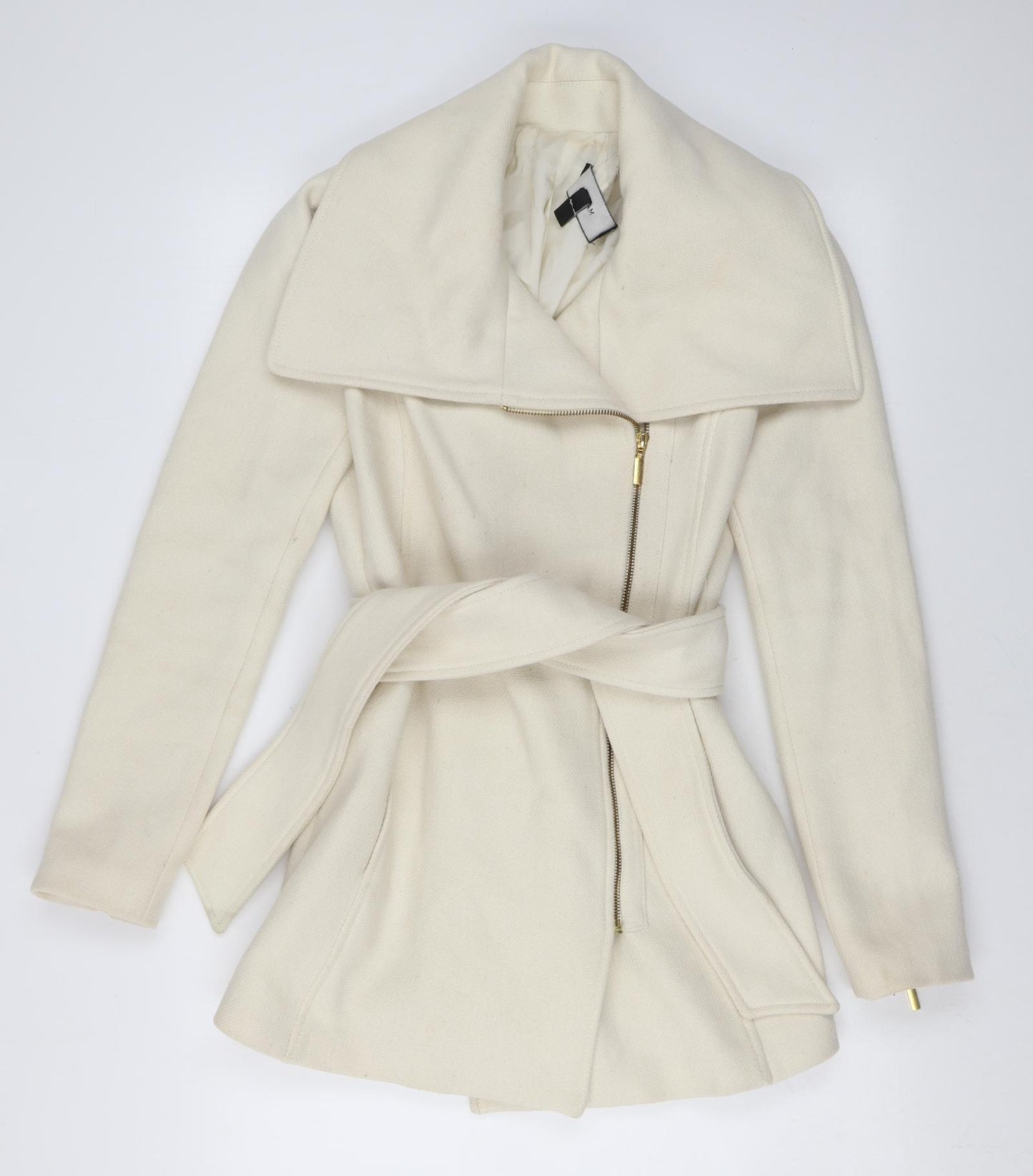 Mango Womens Ivory Overcoat Coat Size S Zip