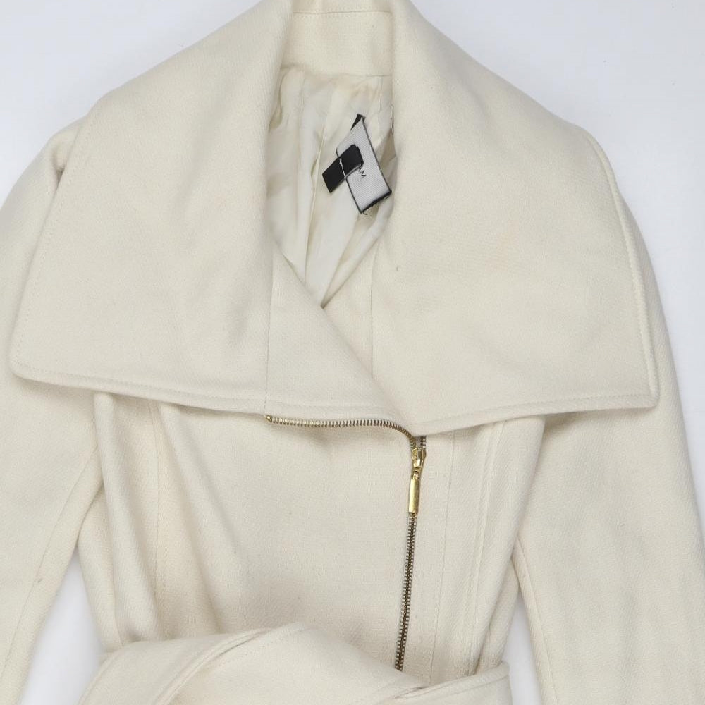 Mango Womens Ivory Overcoat Coat Size S Zip