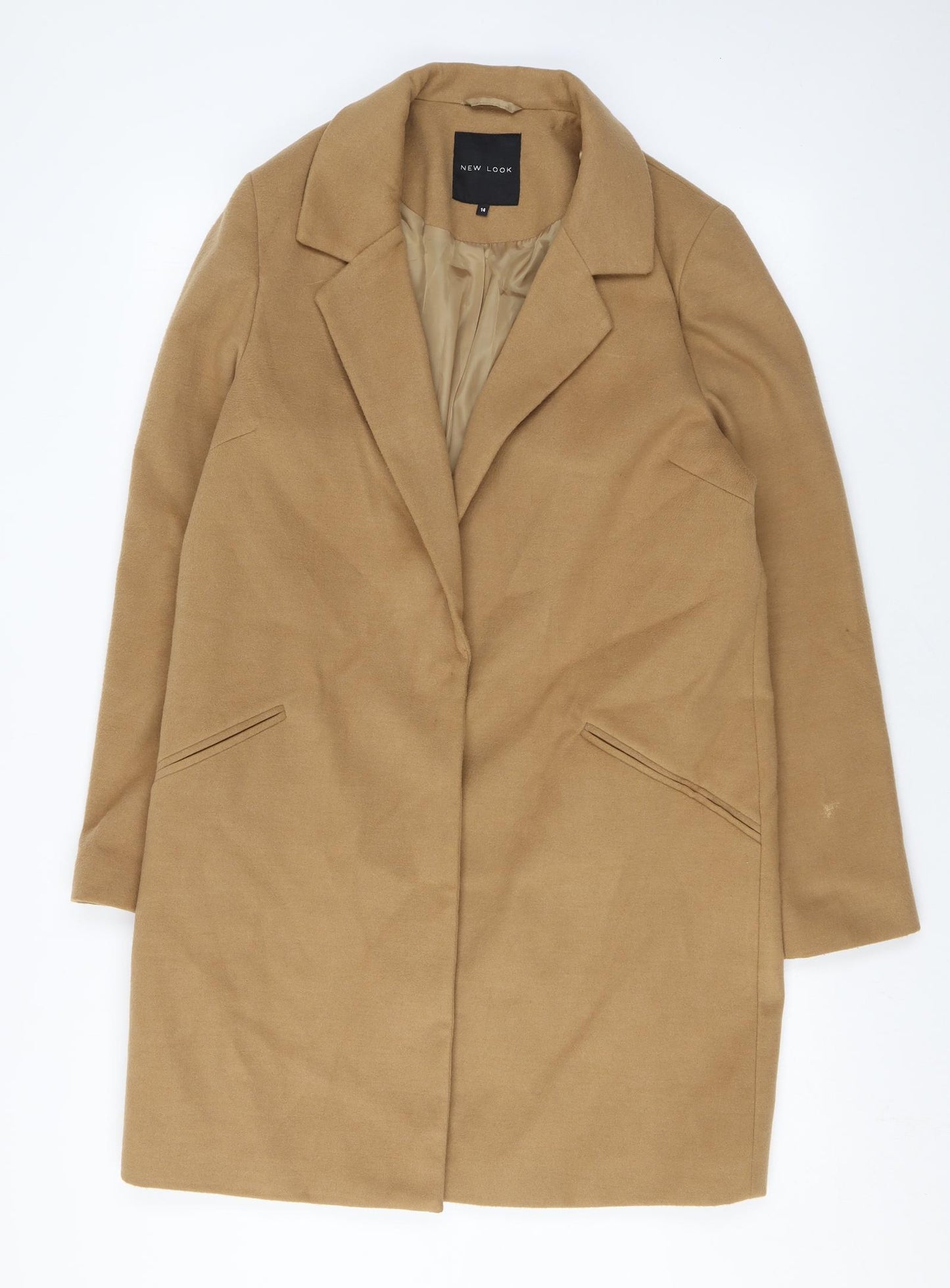New Look Womens Brown Overcoat Coat Size 14 Snap