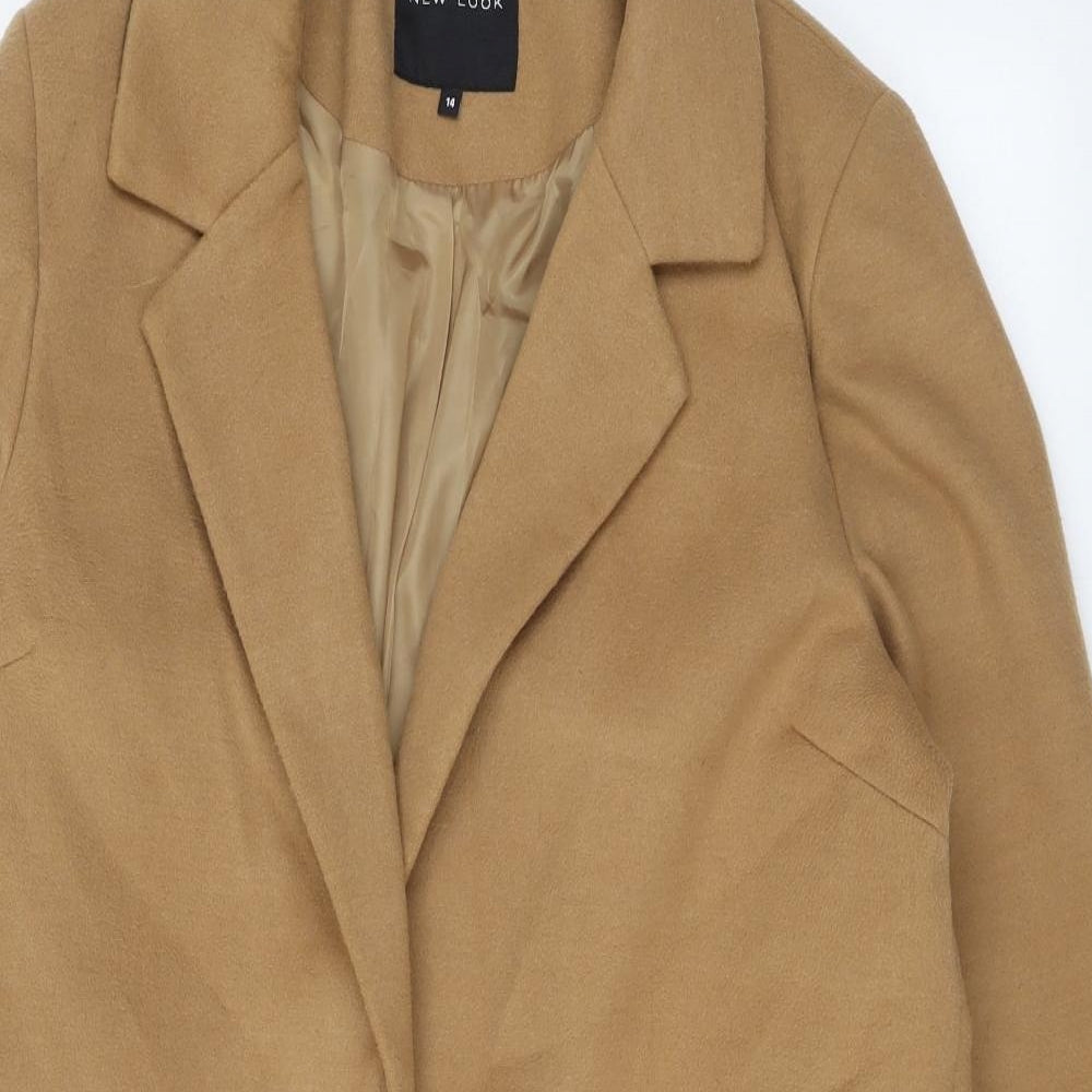 New Look Womens Brown Overcoat Coat Size 14 Snap