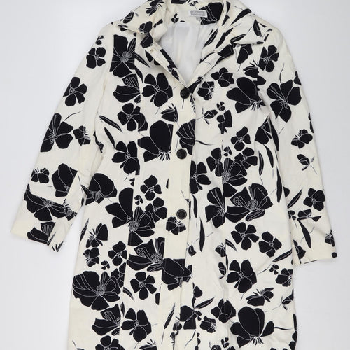 Etam Womens White Floral Overcoat Coat Size 14 Button