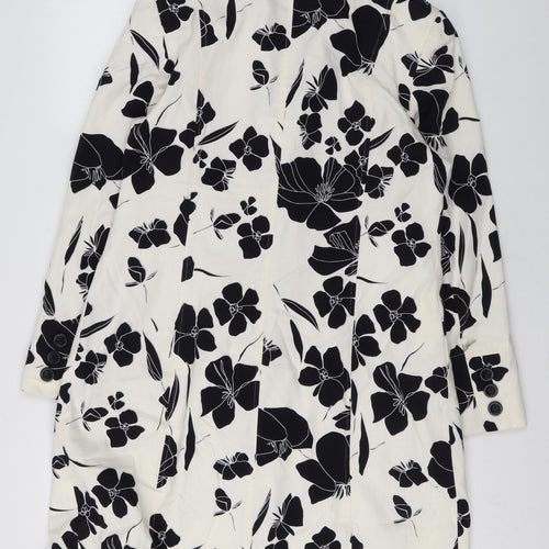 Etam Womens White Floral Overcoat Coat Size 14 Button