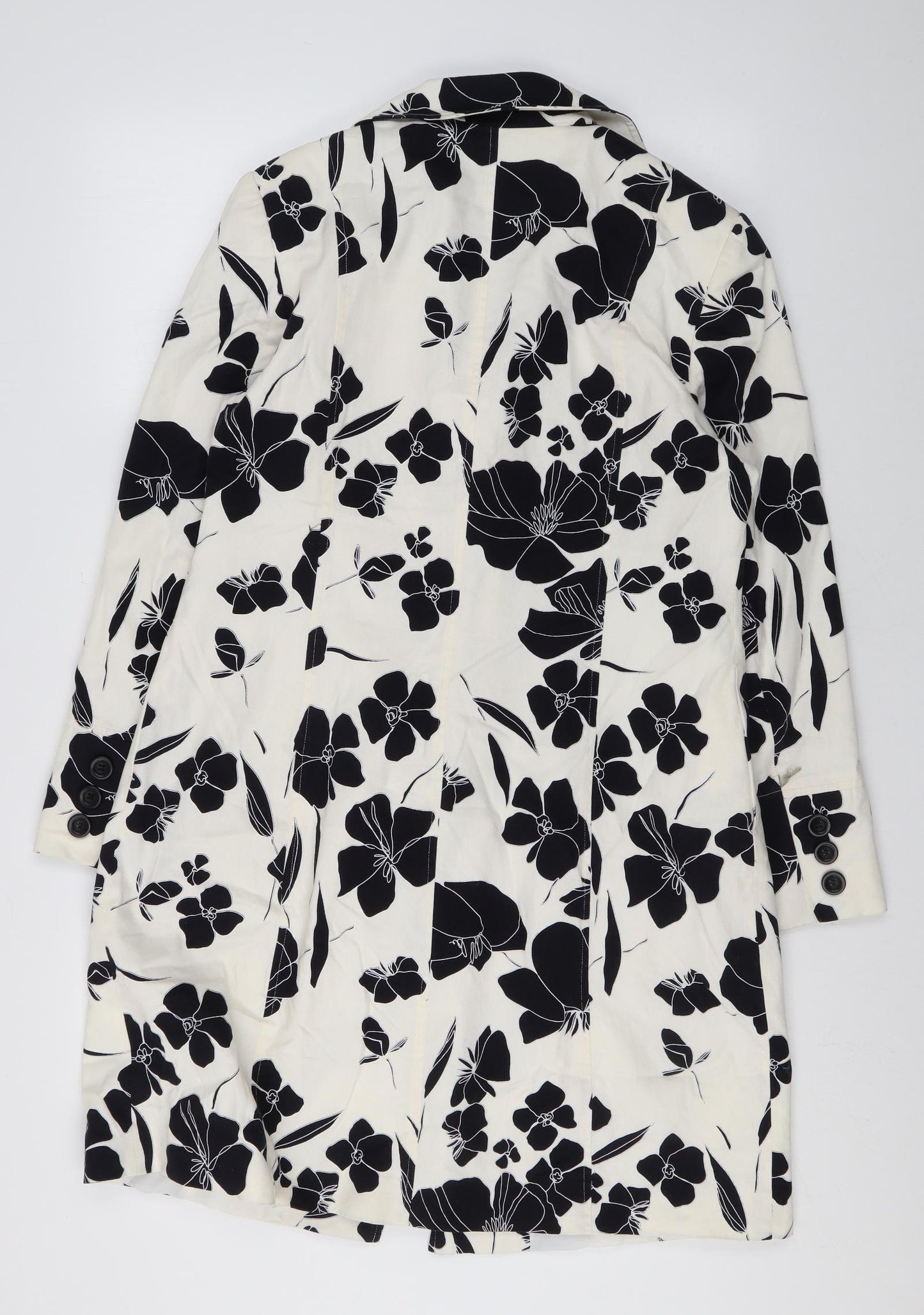 Etam Womens White Floral Overcoat Coat Size 14 Button
