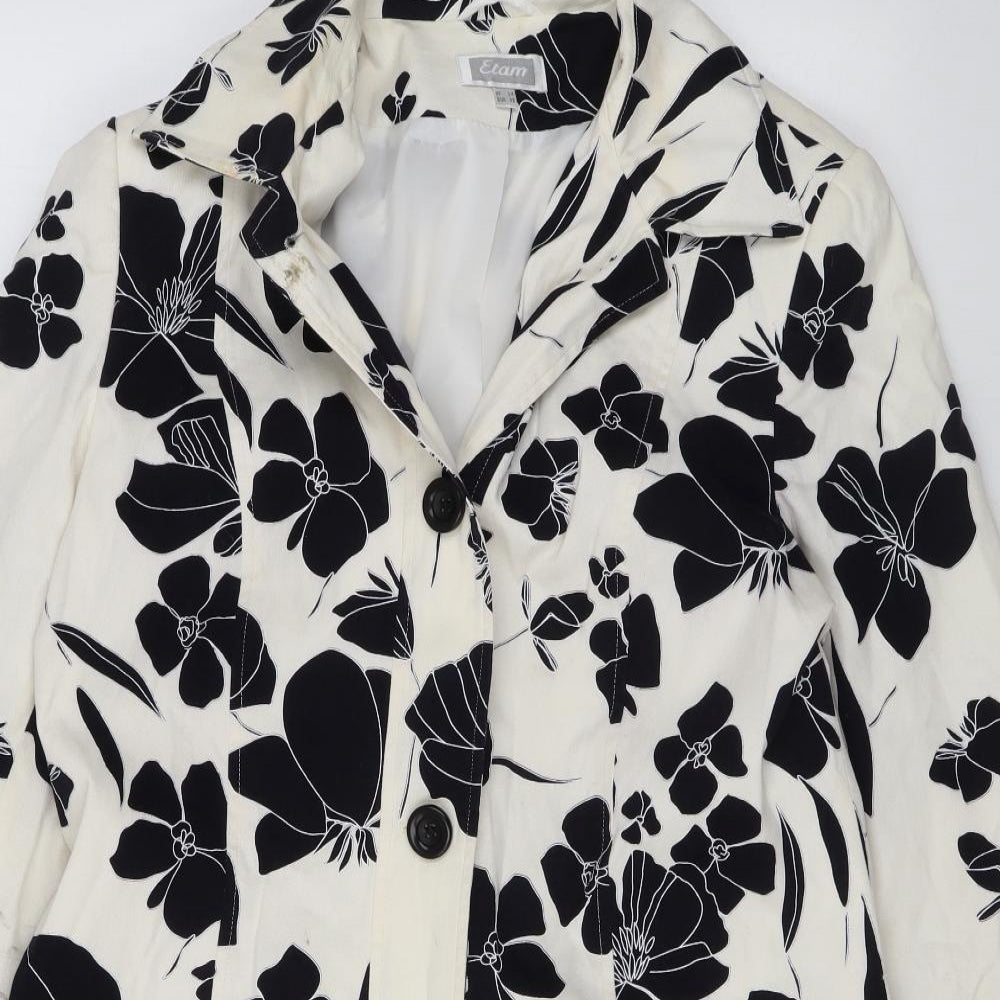 Etam Womens White Floral Overcoat Coat Size 14 Button