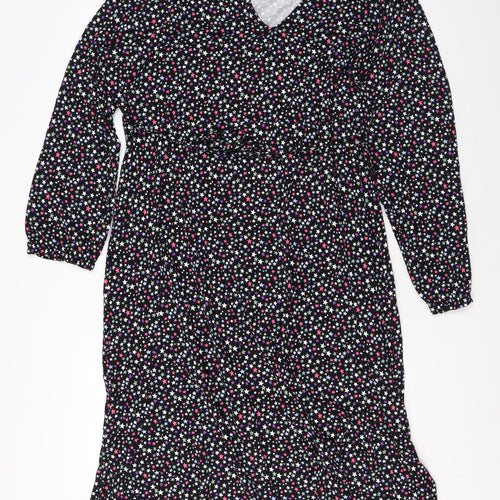 Marks and Spencer Womens Black Geometric Viscose A-Line Size 22 V-Neck Tie