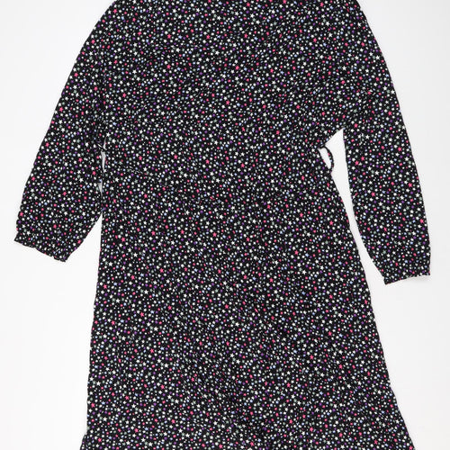 Marks and Spencer Womens Black Geometric Viscose A-Line Size 22 V-Neck Tie