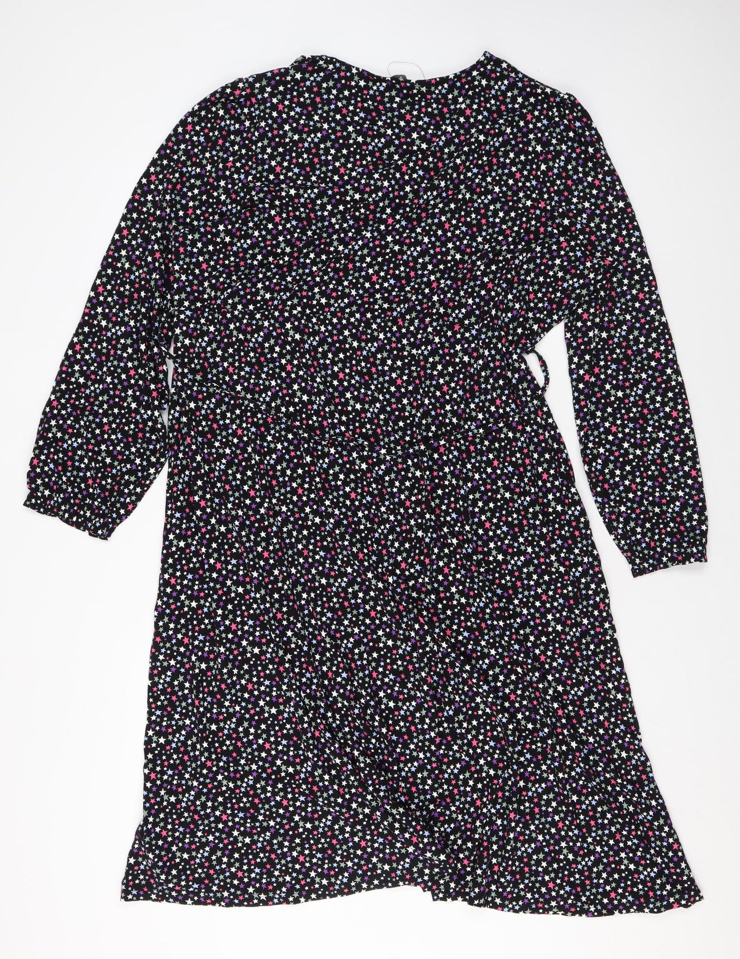 Marks and Spencer Womens Black Geometric Viscose A-Line Size 22 V-Neck Tie