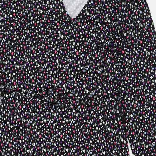 Marks and Spencer Womens Black Geometric Viscose A-Line Size 22 V-Neck Tie
