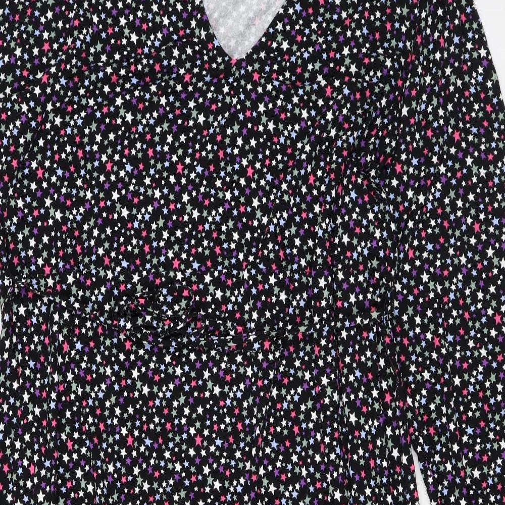 Marks and Spencer Womens Black Geometric Viscose A-Line Size 22 V-Neck Tie