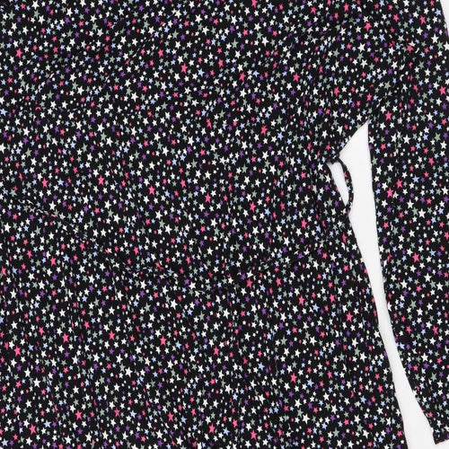 Marks and Spencer Womens Black Geometric Viscose A-Line Size 22 V-Neck Tie