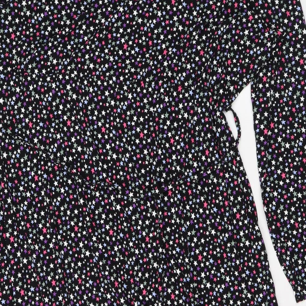 Marks and Spencer Womens Black Geometric Viscose A-Line Size 22 V-Neck Tie